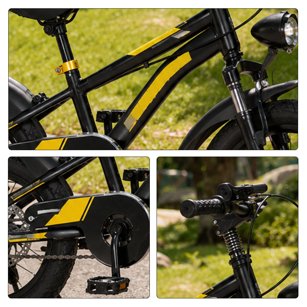 VOLTUS 14 Inch Kids Mountain Bike with Dual Disc Brake, Suspension Fork and Integrated Wheels for Outdoor Riding - Black