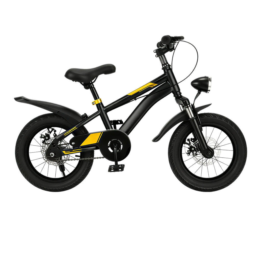 VOLTUS 14 Inch Kids Mountain Bike with Dual Disc Brake, Suspension Fork and Integrated Wheels for Outdoor Riding - Black