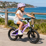 VOLTUS 14 Inch Kids Mountain Bike with Dual Disc Brake, Suspension Fork and Integrated Wheels for Outdoor Riding - Purple