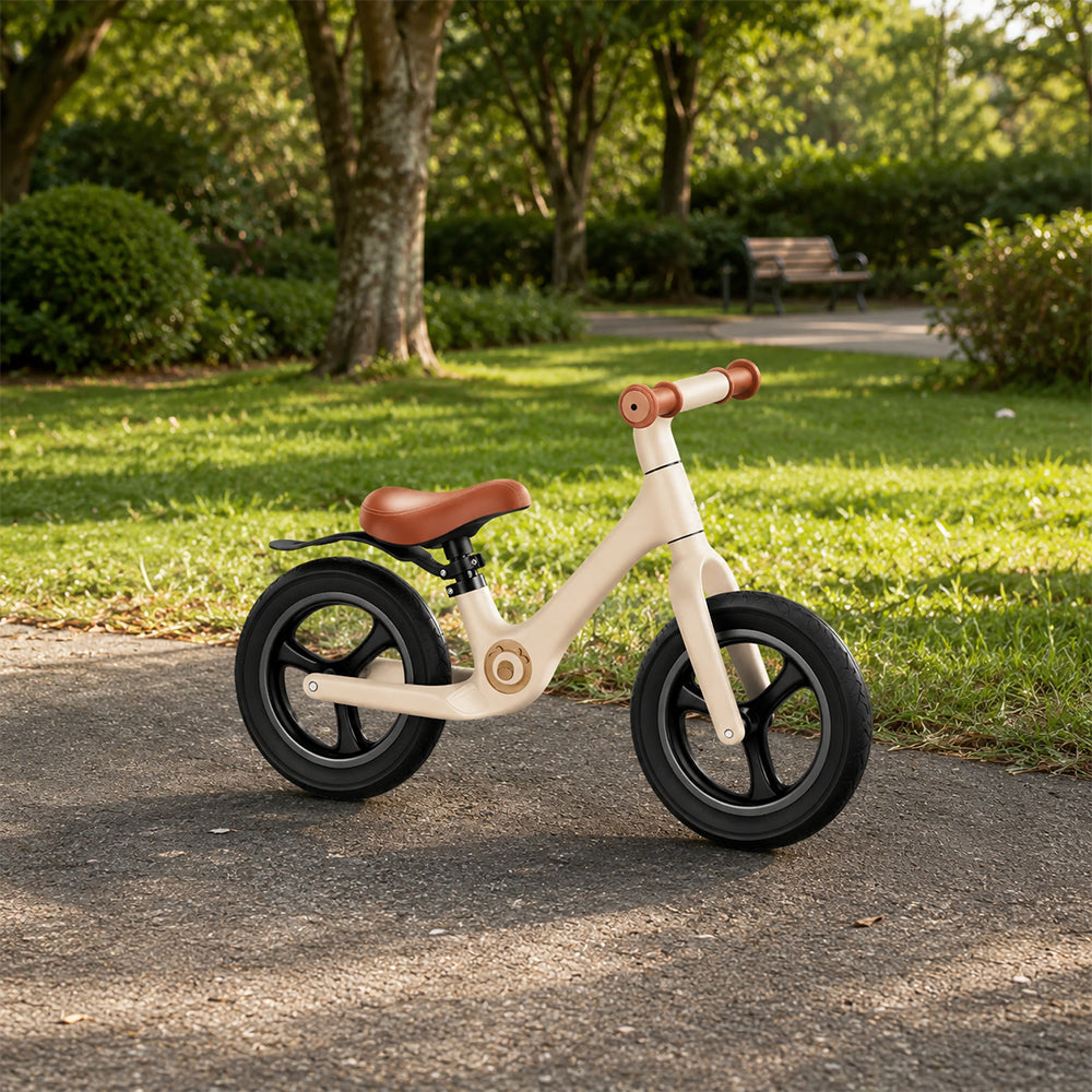 VOLTUS 12 Inch Kids Balance Bike with Nylon Frame, Lightweight Design and Adjustable Saddle for Early Riding Training - Milk Coffee White