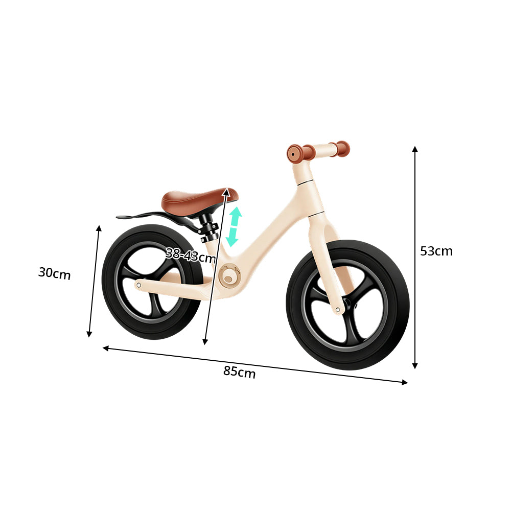 VOLTUS 12 Inch Kids Balance Bike with Nylon Frame, Lightweight Design and Adjustable Saddle for Early Riding Training - Milk Coffee White