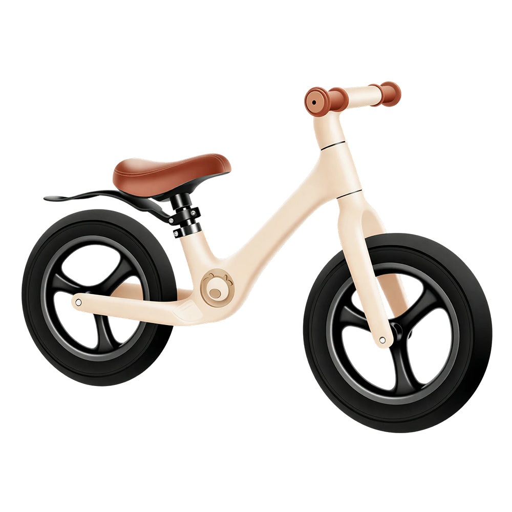 VOLTUS 12 Inch Kids Balance Bike with Nylon Frame, Lightweight Design and Adjustable Saddle for Early Riding Training - Milk Coffee White