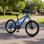 VOLTUS 20 Inch Kids Mountain Bike with Single Speed, Disc Brake and Suspension Fork for Youth Outdoor Riding - Blue