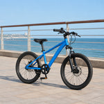 VOLTUS 20 Inch Kids Mountain Bike with Single Speed, Disc Brake and Suspension Fork for Youth Outdoor Riding - Blue