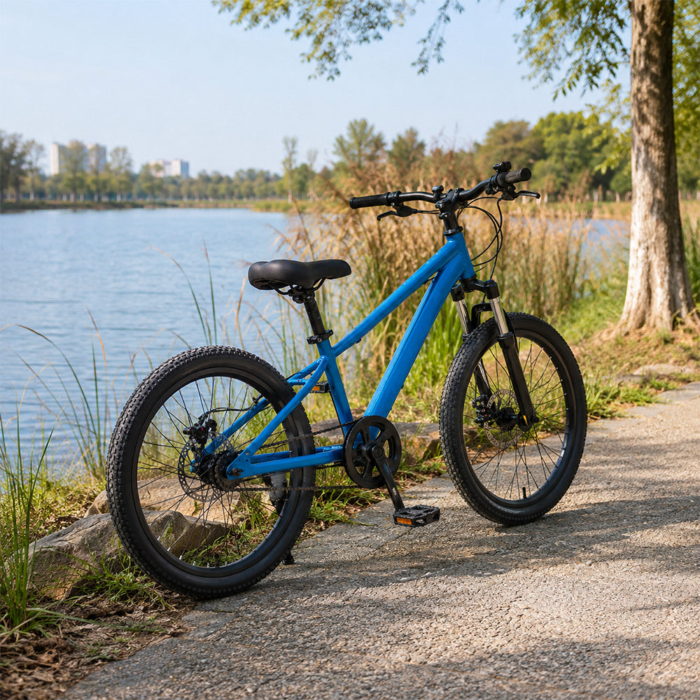 VOLTUS 20 Inch Kids Mountain Bike with Single Speed, Disc Brake and Suspension Fork for Youth Outdoor Riding - Blue