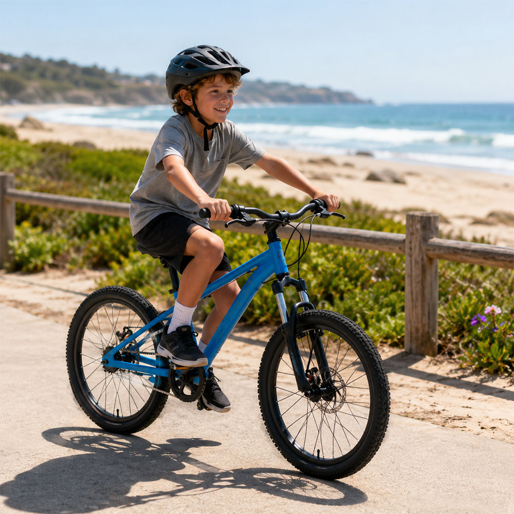 VOLTUS 20 Inch Kids Mountain Bike with Single Speed, Disc Brake and Suspension Fork for Youth Outdoor Riding - Blue