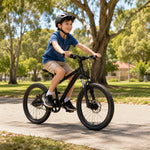 VOLTUS 24 Inch Youth Mountain Bike with 7-Speed Gear System, Disc Brake and Suspension Fork for Outdoor Riding - Black