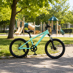 VOLTUS 24 Inch Youth Mountain Bike with 7-Speed Gear System, Disc Brake and Suspension Fork for Outdoor Riding - Green