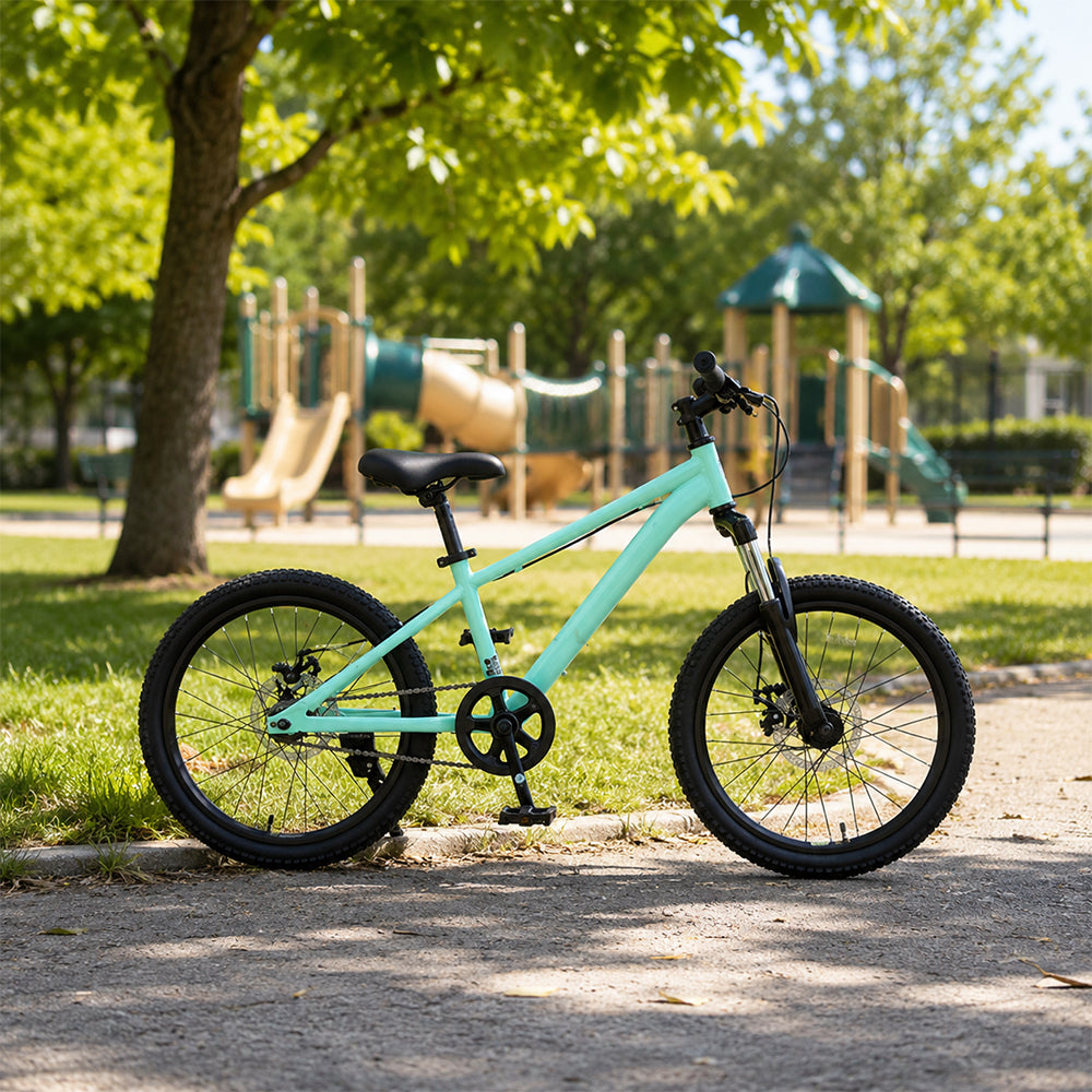 VOLTUS 24 Inch Youth Mountain Bike with 7-Speed Gear System, Disc Brake and Suspension Fork for Outdoor Riding - Green