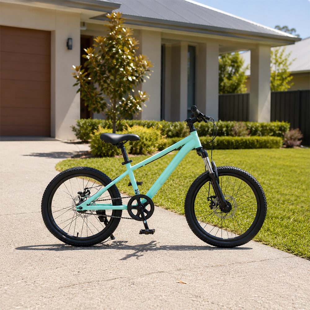 VOLTUS 24 Inch Youth Mountain Bike with 7-Speed Gear System, Disc Brake and Suspension Fork for Outdoor Riding - Green