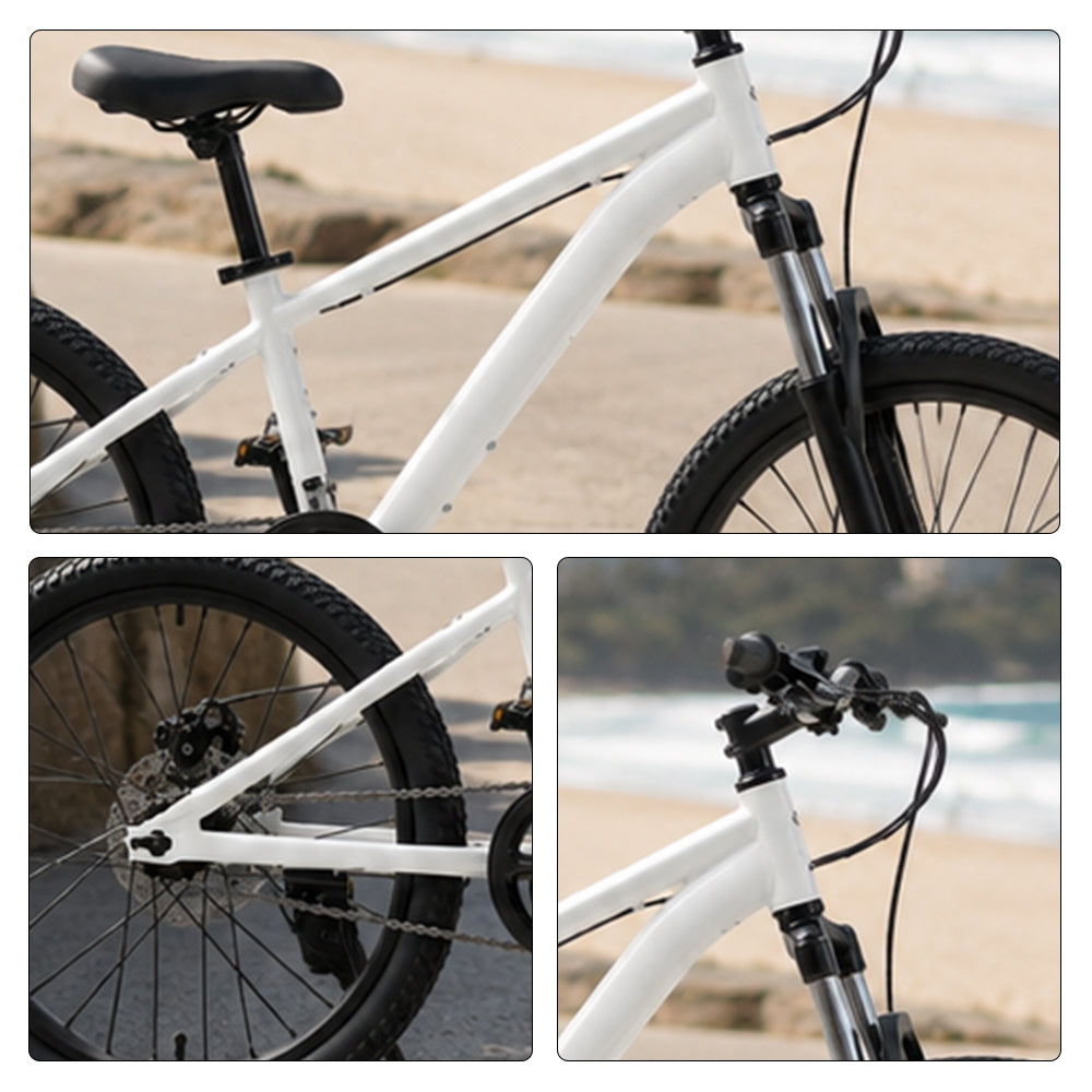 VOLTUS 20 Inch Youth Mountain Bike with Single-Speed Drivetrain, Disc Brakes and Suspension Fork for Outdoor Riding - White