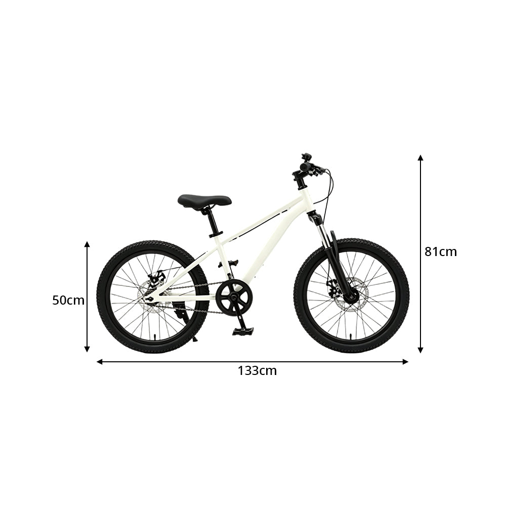 VOLTUS 20 Inch Youth Mountain Bike with Single-Speed Drivetrain, Disc Brakes and Suspension Fork for Outdoor Riding - White