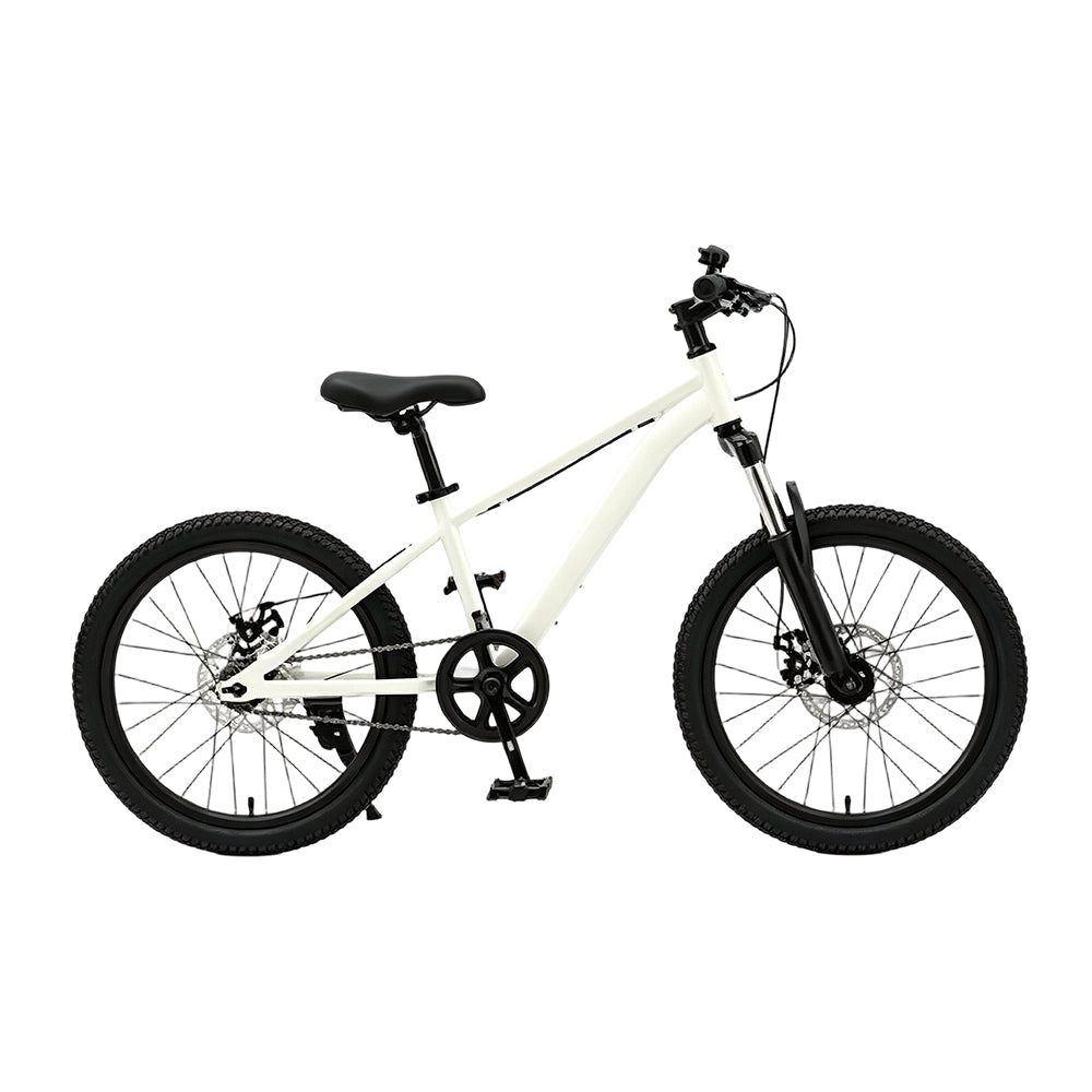 VOLTUS 20 Inch Youth Mountain Bike with Single-Speed Drivetrain, Disc Brakes and Suspension Fork for Outdoor Riding - White