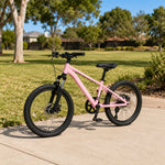 VOLTUS 20/24 Inch Youth Mountain Bike with Single-Speed Drive, Dual Disc Brakes and Suspension Fork for Outdoor Riding - Pink