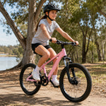 VOLTUS 20/24 Inch Youth Mountain Bike with Single-Speed Drive, Dual Disc Brakes and Suspension Fork for Outdoor Riding - Pink