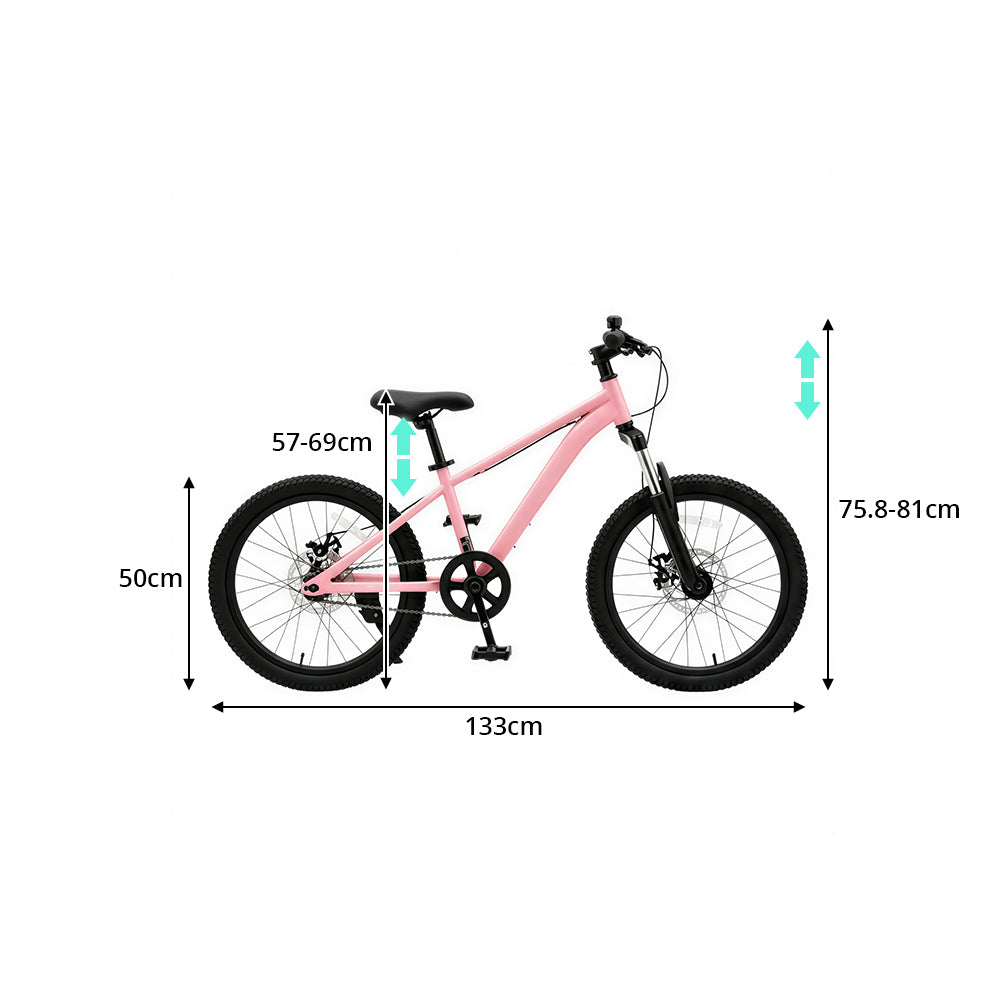 VOLTUS 20/24 Inch Youth Mountain Bike with Single-Speed Drive, Dual Disc Brakes and Suspension Fork for Outdoor Riding - Pink