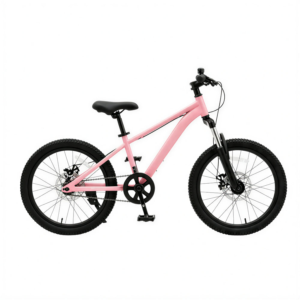 VOLTUS 20/24 Inch Youth Mountain Bike with Single-Speed Drive, Dual Disc Brakes and Suspension Fork for Outdoor Riding - Pink