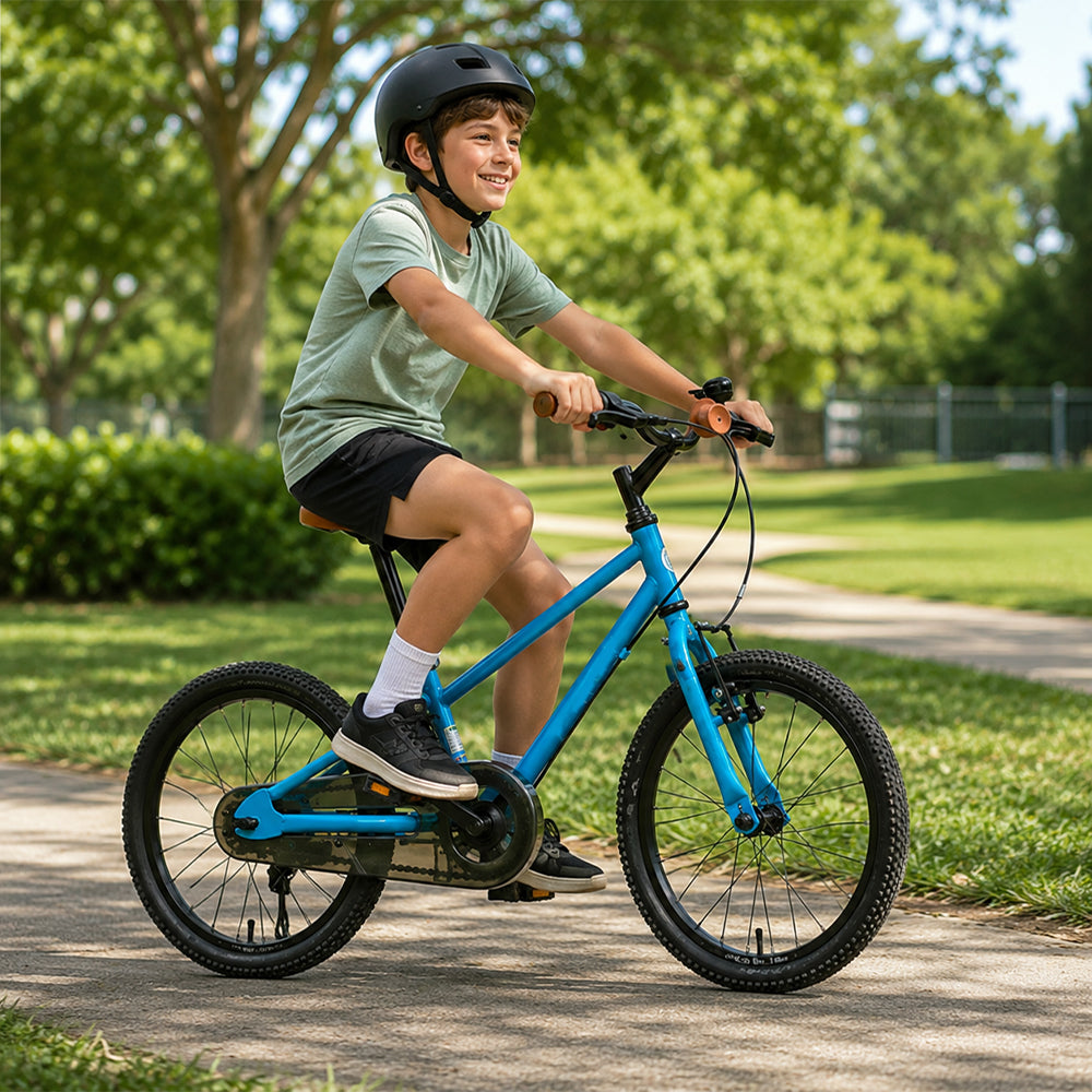 VOLTUS 16/20 Inch Kids Bike with 7-Speed Gears, Dual Brakes and Shock-Absorbing Tyres for Everyday Riding - Mirror Blue