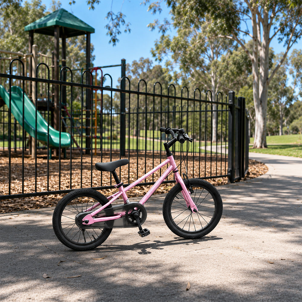 VOLTUS 16/20 Inch Kids Bike with 7-Speed Gears, Dual Brakes and Shock-Absorbing Tyres for Everyday Riding - Pink