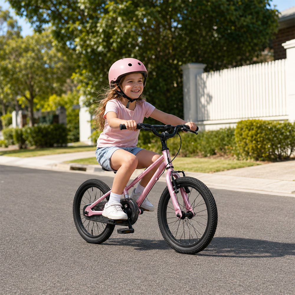 VOLTUS 16/20 Inch Kids Bike with 7-Speed Gears, Dual Brakes and Shock-Absorbing Tyres for Everyday Riding - Pink