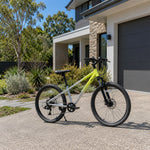 VOLTUS 24 Inch Youth Mountain Bike with 7-Speed Gears, Disc Brakes, Suspension Fork and Aluminium Frame - Green Silver
