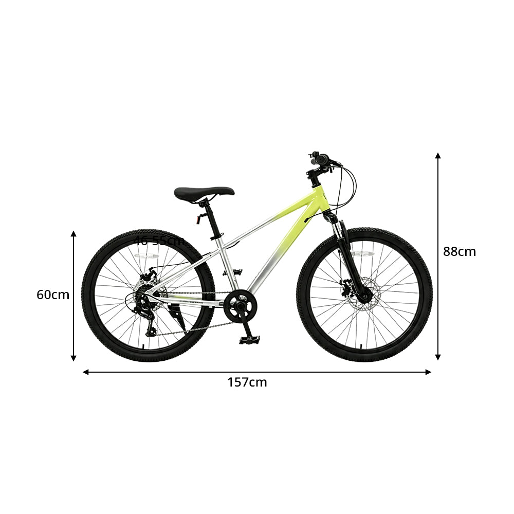 VOLTUS 24 Inch Youth Mountain Bike with 7-Speed Gears, Disc Brakes, Suspension Fork and Aluminium Frame - Green Silver