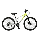VOLTUS 24 Inch Youth Mountain Bike with 7-Speed Gears, Disc Brakes, Suspension Fork and Aluminium Frame - Green Silver