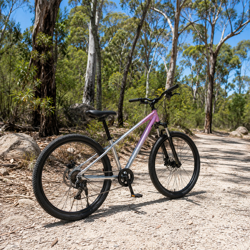 VOLTUS 24 Inch Youth Mountain Bike with 7-Speed Gears, Disc Brakes, Suspension Fork and Aluminium Frame - Pink Silver