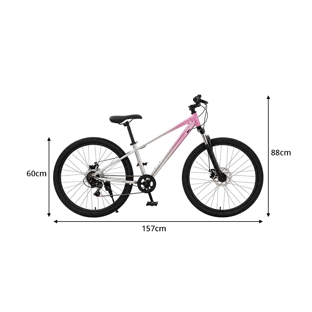 VOLTUS 24 Inch Youth Mountain Bike with 7-Speed Gears, Disc Brakes, Suspension Fork and Aluminium Frame - Pink Silver