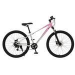 VOLTUS 24 Inch Youth Mountain Bike with 7-Speed Gears, Disc Brakes, Suspension Fork and Aluminium Frame - Pink Silver