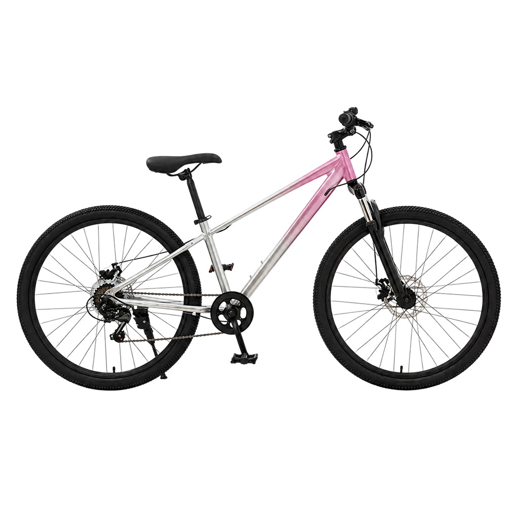 VOLTUS 24 Inch Youth Mountain Bike with 7-Speed Gears, Disc Brakes, Suspension Fork and Aluminium Frame - Pink Silver