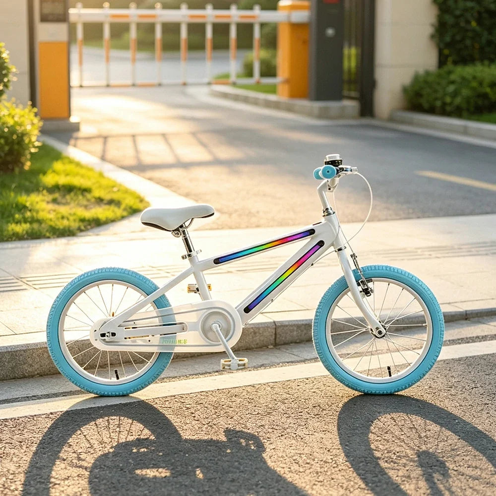 VOLTUS Kids Bike with High Carbon Steel Frame, Dual Brakes, Adjustable Saddle & Safety Light for Outdoor Riding - Blue