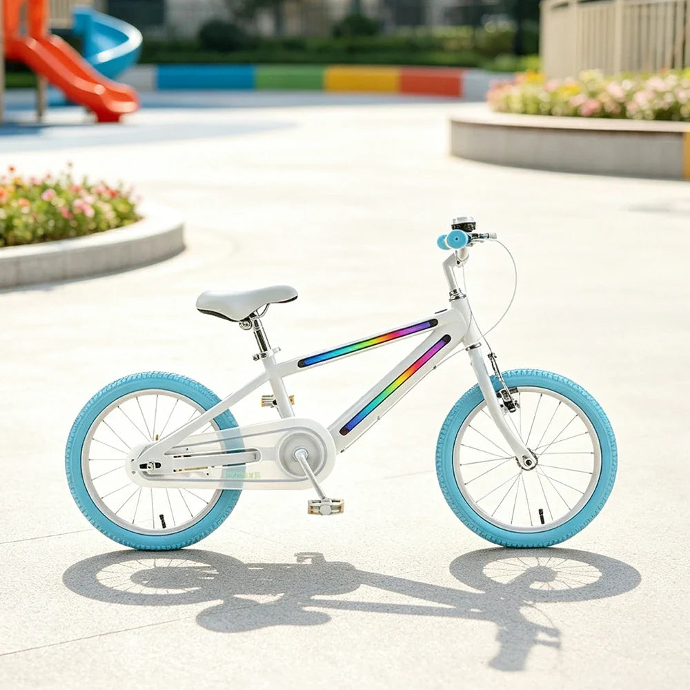 VOLTUS Kids Bike with High Carbon Steel Frame, Dual Brakes, Adjustable Saddle & Safety Light for Outdoor Riding - Blue