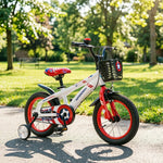 VOLTUS 18-Inch Kids Bike with Superhero Design, Dual Brakes & Training Wheels for Beginner Outdoor Riding - White