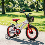 VOLTUS 18-Inch Kids Bike with Superhero Design, Dual Brakes & Training Wheels for Beginner Outdoor Riding - White