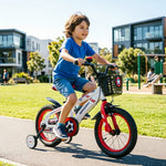 VOLTUS 18-Inch Kids Bike with Superhero Design, Dual Brakes & Training Wheels for Beginner Outdoor Riding - White