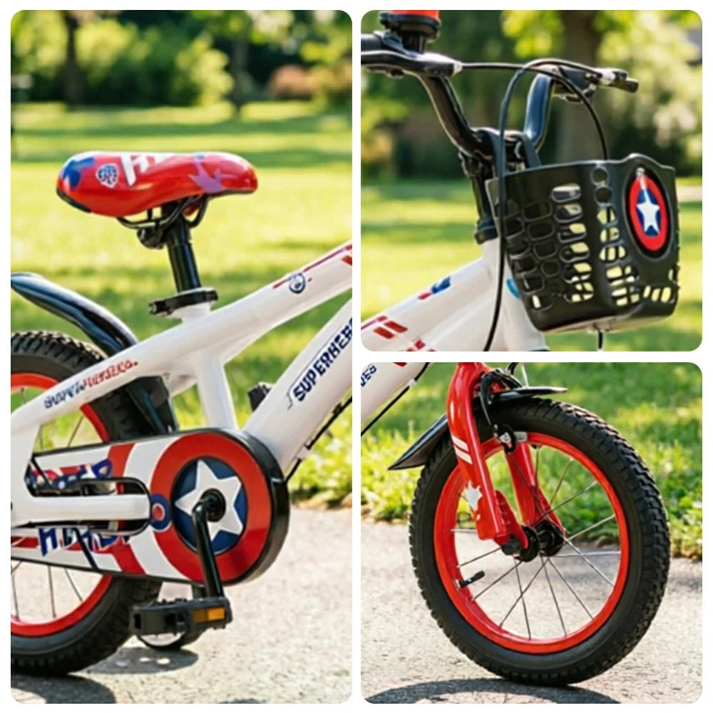 VOLTUS 18-Inch Kids Bike with Superhero Design, Dual Brakes & Training Wheels for Beginner Outdoor Riding - White