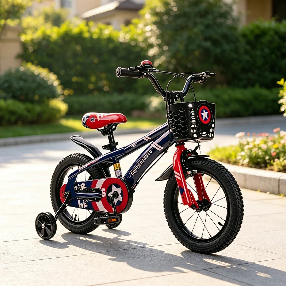 VOLTUS 20-Inch Kids Bike with Superhero Design, Dual Brakes & Training Wheels for Beginner Outdoor Riding - Blue