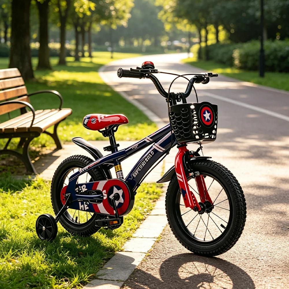 VOLTUS 20-Inch Kids Bike with Superhero Design, Dual Brakes & Training Wheels for Beginner Outdoor Riding - Blue