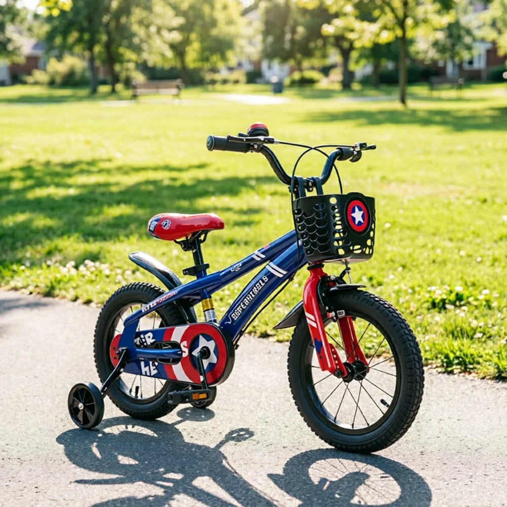 VOLTUS 20-Inch Kids Bike with Superhero Design, Dual Brakes & Training Wheels for Beginner Outdoor Riding - Blue