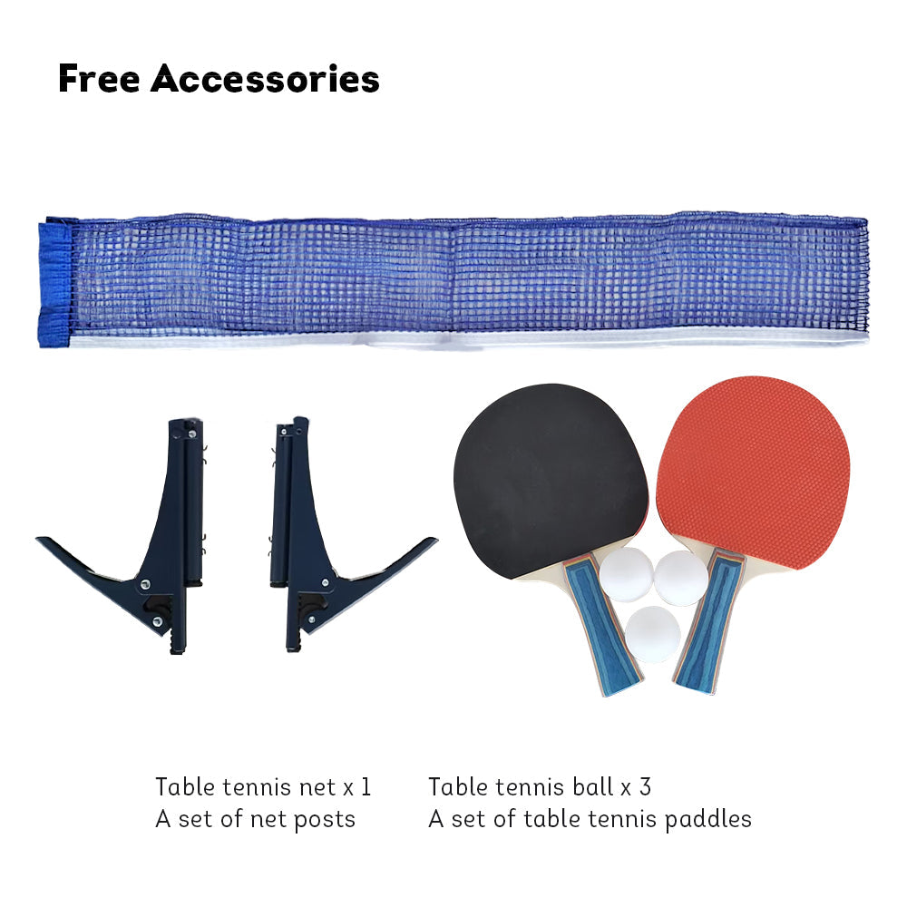 DOUBLE FISH Table Tennis Table 18mm ITTF Solo Play Table-Bats Balls Pingpong Foldable Indoor Net Blue Approve