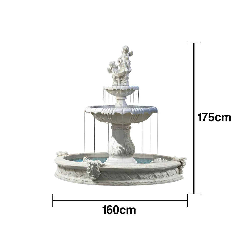 SOLARA Natural Sandstone Outdoor Fountain with 1.6m Fish Pond Continuous Flow Pump Natural Stone Grain Tranquil Garden Feature