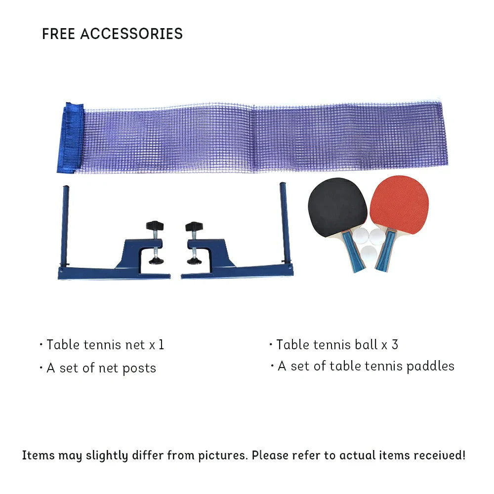 SUNNET 4cm Outdoor Waterproof Table Tennis Table with Reinforced Frame & Free Accessories - Blue and Red